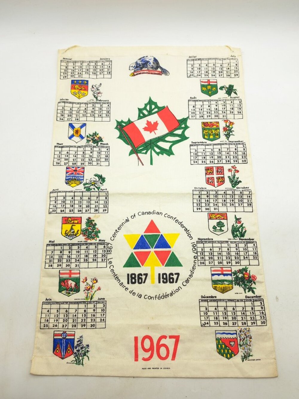 Canadian Centennial Fabric Wall Calendar 1967
